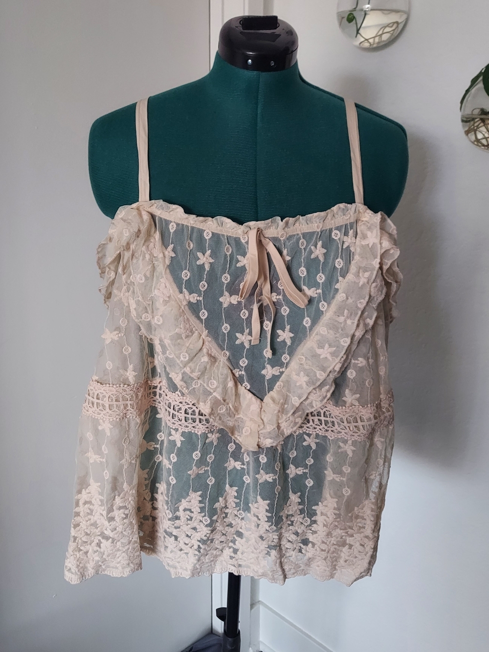 Torrid Sheer Lace Ruffle Cami Top in Beige
